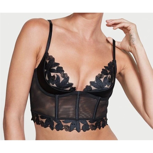 Victoria's Secret Other - VICTORIA'S SECRET VERY SEXY FLORAL EMBROIDERED QUARTER CUP CORSET BRA TOP 32C